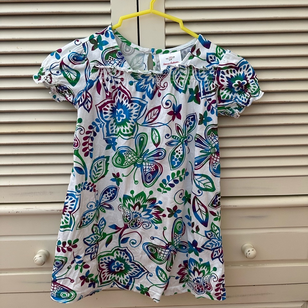 Hanna Andersson short sleeve dragonfly and flower dress. Size 4T